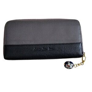 Christopher Kon Continental Zippy Wallet Gray and Black Leather